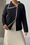 Piping Detail Stand Collar Knitwear Cardigan - Black Black - 2