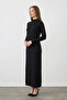 803 Front Stitching Detail Mercerized Dress Black - 5