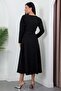 Square Neck Long Sleeve Flared Dress with Stones 2026-5005 - 7