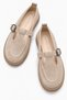 Women's Buckle Belted Loafer Beige Suede - 4