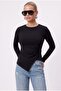 Women's Jolie Asymmetrical Detailed Long Sleeve Black Knitted Blouse - 4