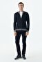 Navy Blue Fit Zippered High Collar Wool Knitwear Cardigan