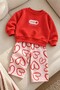 Baby Girl Set with Love Written and Heart Pattern, 2-Piece Top and Bottom Set, Seasonal, 6 9 12 18 24 Months - 3