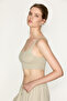 Wisin Women's Soft and Flexible Fabric Strappy Collar Crop Khaki Bustier - 3
