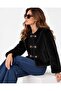 New Season Plush Fur Look Short Women's Jacket with Gold Buckle Pockets - 4