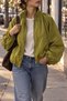 Women's Lined, Drawstring Detailed, High Collar, Zippered, Balloon Sleeve Oversize Bomber Jacket - Green - 7