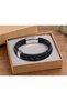 Dunvario Twinshade Black Leather Men's Bracelet - Flat Band and Thin Weave Layer - 3