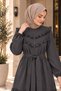 Kap Ferace Front Ruffled Sleeves with Rubberized Hem, Ruched Dark Gray Crepe Fabric - 2