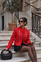 Cotton Judge Collar Napoleon Style Striped Cashmere Textured Jacket Women's Jacket 6811428 - 2