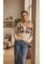 Women's Cream Knitted Hooded Cardigan with Front Lettering and Zipper - 3
