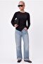 Women's Jolie Asymmetrical Detailed Long Sleeve Black Knitted Blouse - 3