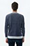 Navy Blue Comfort Fit Patterned Crew Neck Knitwear - 7
