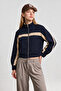 Contrast Stripe Detailed Woven Jacket Laz0019 Dark Blue - 5