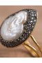 Handmade Women's Baroque Pearl Detailed Black Stone Gold Double Band Design Ring - 2