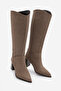 Women's Pointed Toe Thick Heeled Non-Zipper Boots Tines Mink Suede - 4