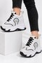 Women's White and Black Comfortable Fit Wedge Sneakers High Sole [10] cm Height
