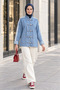 Women's Striped Detailed Buttoned Pocket Denim Blue Jacket - 2