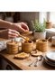 3-Piece Bamboo Spice Container Set - Wooden Spice Container with Lid and Spoon - Bamboo Salt and Pepper Storage Container - 2