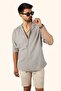 Milky Brown Linen Apaj Collar Oversize Men's Shirt - 5