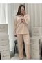 Powder Heart Patterned 4-Piece Bra and Long Sleeve Imported Premium French Velvet Pajama Set - 5
