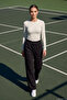 Women's Ribbed Detail Wide Leg Cotton Sweatpants 3045 Black - 4