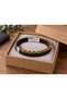 Cadellis Honeyplait Black Leather Men's Bracelet - Honey Color Braided Front Panel - 2