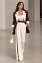 Women's Brown-Ecru Contrast Detailed Blazer Jacket Palazzo Trousers Set