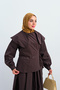 Women's Side Tie Collar Detail Skirt Suit Brown - 3
