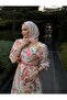 Women's White Floral Patterned Long Chiffon Dress with Belted Waist - 4