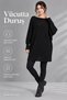 Women's Black Boat Neck Oversize Slim Knitwear Tunic Long Sleeve Loose Sweater - 5