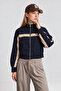 Contrast Stripe Detailed Woven Jacket Laz0019 Dark Blue - 6