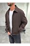Flip Collar Full Zipper Closure Brown Jacket - 3