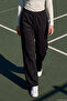 Women's Ribbed Detail Wide Leg Cotton Sweatpants 3045 Black - 3