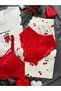 Ecru Cherry Patterned 4-Piece Bra and Long Sleeve Imported Premium French Velvet Pajama Set - 4