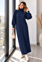 High Collar Ribbed Knitwear Dress K3051 Navy Blue