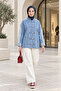 Women's Striped Detailed Buttoned Pocket Denim Blue Jacket - 3