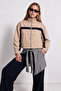 Contrast Stripe Detailed Woven Jacket Laz0019 Beige