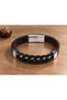 Kervion Openloop Black Leather Men's Bracelet - Open Ring Braided Front Detail - 2
