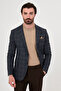 Plaid Slim Fit Mono Collar Wool Blend Men's Jacket Navy Blue - 41506.26K
