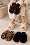 Women's Black - Cream - Bitter Brown - Tan Leopard Cross-Strapped Furry 4-Piece House Slipper Set Byndcap01 - 3