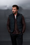 Textured Slim Fit Stand Collar Buttoned Wool Blend Men's Vest Navy Blue - 40965.26K