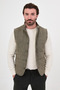 Textured Slim Fit Stand Collar Buttoned Wool Blend Men's Vest Khaki - 40965.26K - 6