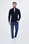 Striped Slim Fit Cashmere Zippered Side Pockets Stand Collar Men's Knitwear Cardigan Navy Blue - 11250.26K - 3