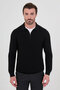 Ribbed Slim Fit Polo Collar Zippered Men's Cotton Knit Sweater Black - 11602.26K