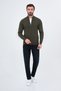 Striped Slim Fit Cashmere Zippered Side Pocket Stand Collar Men's Knitwear Cardigan Khaki - 11250.26K - 3