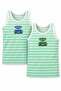 2-Piece Boys' Undershirts Green and White Striped, Front and Back Printed Undershirts, Car Printed Cotton Boys' Undershirts, Cotton 2-Piece Underwear, Gift Undershirt Set, Boys' Underwear Atlet-21-Yb