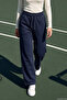 Women's Wide Leg Two-Pocket Cotton Interlock Sweatpants 2273 Navy Blue - 3