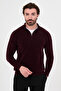 Plain Slim Fit Stand Collar Zippered Chenille Men's Knitwear Sweater Claret Red - 11605.26K