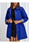 Women's Saks Blue Trench Coat with Drawstring Waist, Side Pockets, Foldable Sleeves and Lining - 3
