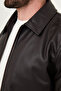 Straight Slim Fit Shirt Collar Zippered Faux Leather Men's Coat Brown - 39677.26K - 2